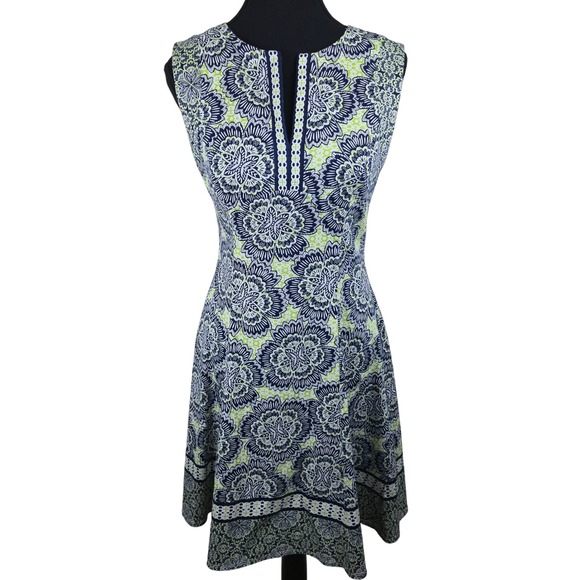 Maggy London Sleeveless Dress Size 4‎ Floral Bohemian Fairy Blue Green V-Neck - Picture 1 of 8